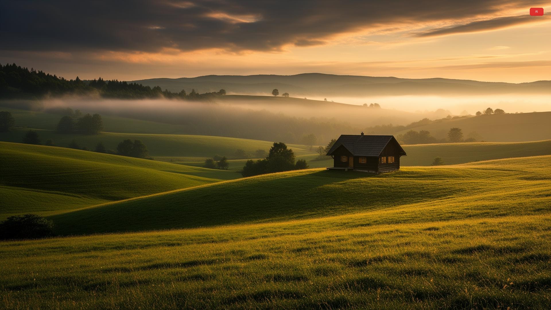 Les Combes, a lodge in the hills at sunrise